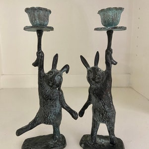 Vintage Bronze With Verdigris Rabbit Candlestick Holders - Etsy