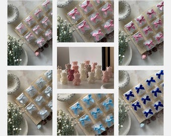 Personalised Teddy Bear Candle + Clear Box + Ribbon Bow (Blue Bow and Pink Bow Options)  | Scented / Unscented Candles | Event Favours