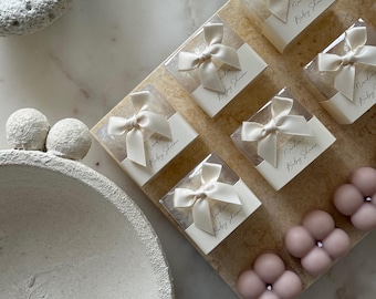 Personalised Bubble Candles + Clear Box + Ivory Ribbon Bow + Personalised Tags | Wholesale Event Favours | Party Gifts