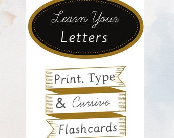 Alphabet and Phonogram Flashcards in D&#39;Nealian Print, Type, & Cursive: Color and BW Options