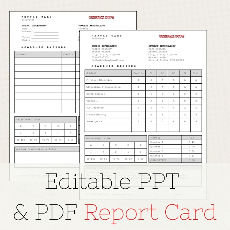 Powerpoint Slide Report Card Report Card: PDF & Power Point Versions - Etsy