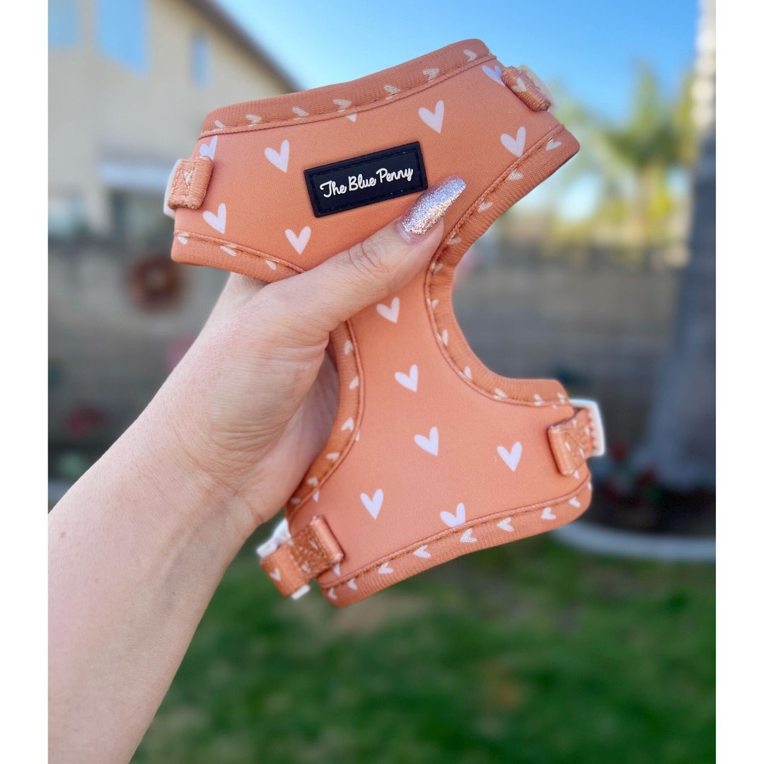 Cute Dog Harness With Heart Print Peach Dog Harness Puppy Etsy