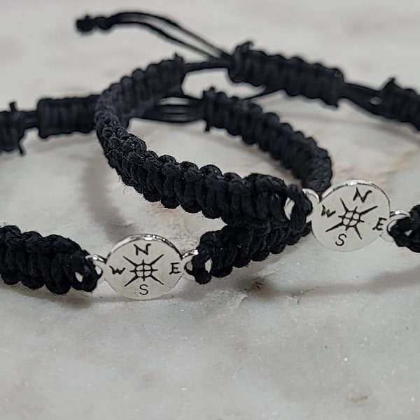 Mother/Child Bracelet-Father/Child Macrame Bracelet-Parent/Child Bracelet-Travel Bracelet-Compass Rose Jewelry-Distance Friendship Bracelet