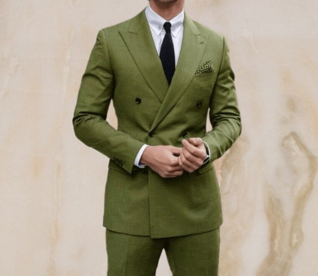 Men Olive Suit Wedding Wear Stylish Suit Men Double Breasted Green Suit