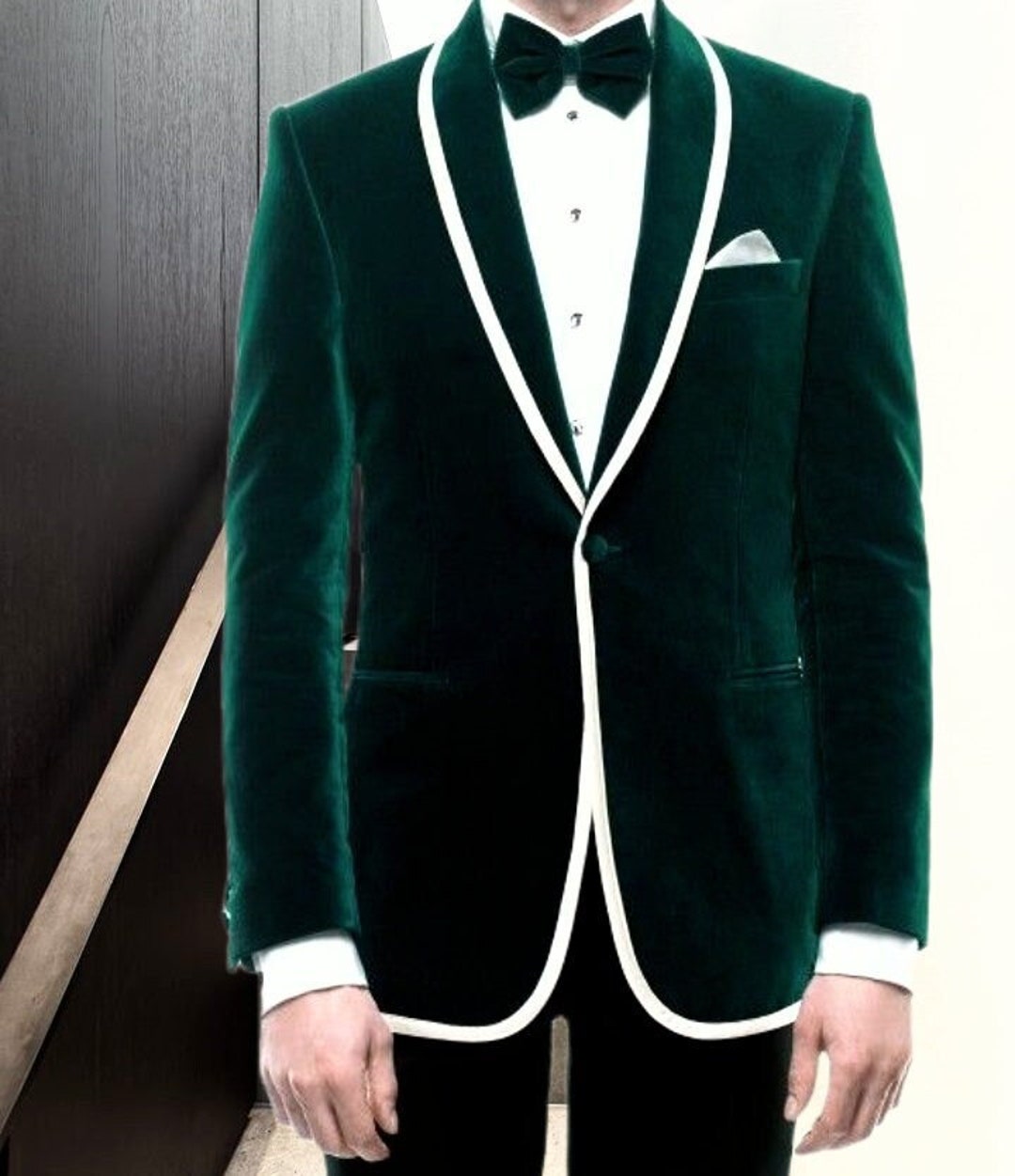 Men's Green Velvet Blazer White Piping Green Velvet - Etsy