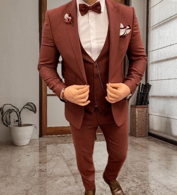 Orange Pinstripe Suit - Rust - Cognac Brick Color Suit - SKU: ID#RA60643