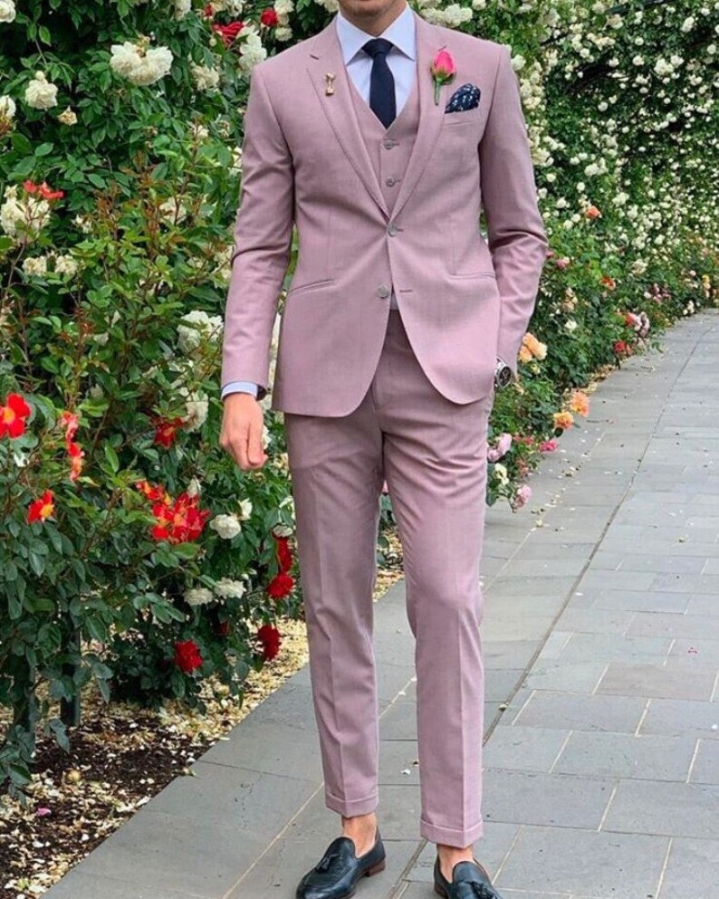 Men Suit Men Wedding Suit Men Dinner Suit Elegant Pink 3 Piece Suit Gift for Groom Wear Suit