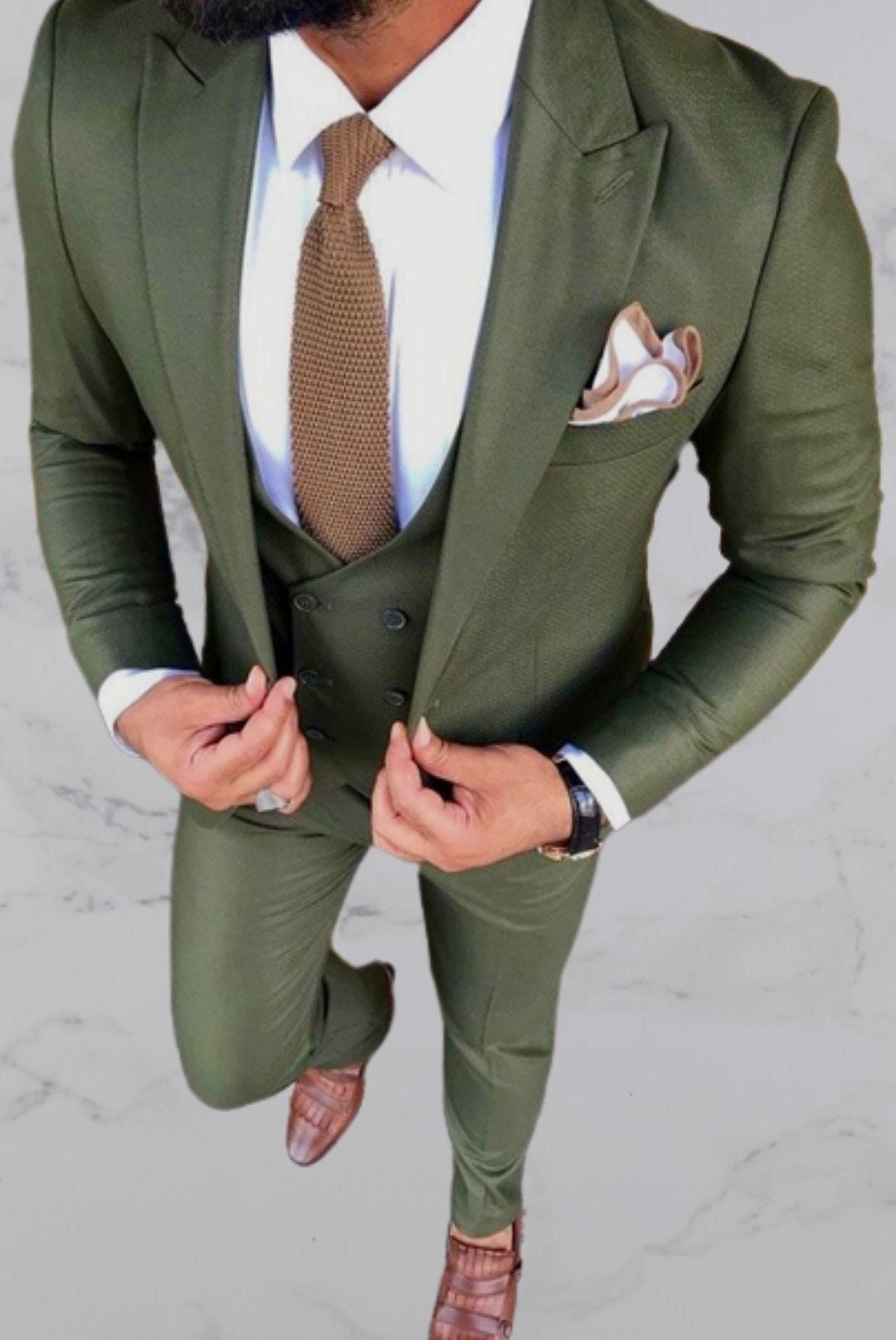 Business Men Suit Slim Fit Coat Pants Blazer for Man Formal Tuxedo Olive  Green | eBay