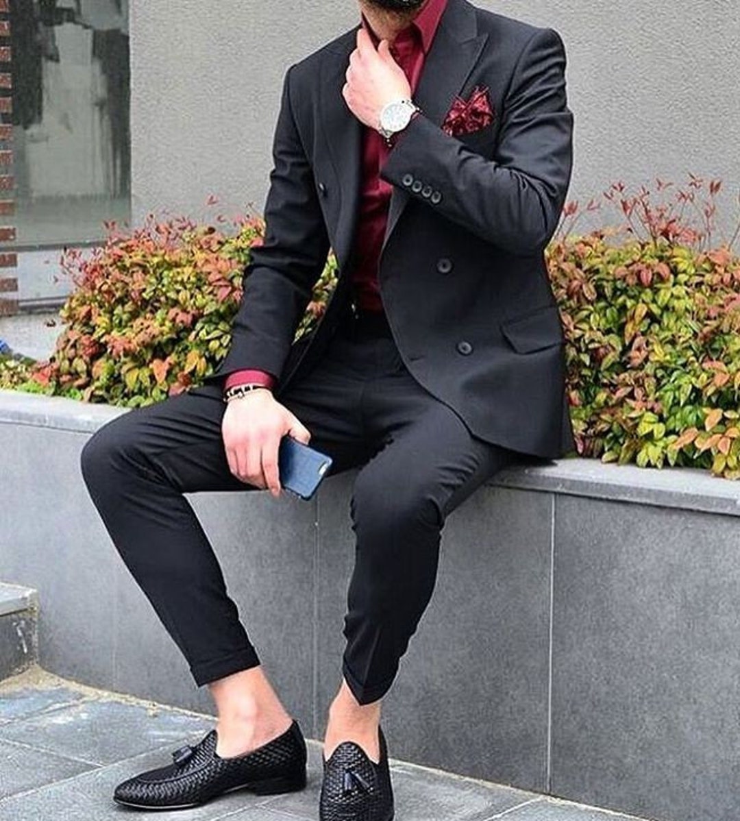 Men Black Suit Double Breasted Stylish Suit Wedding Wear Suit Men