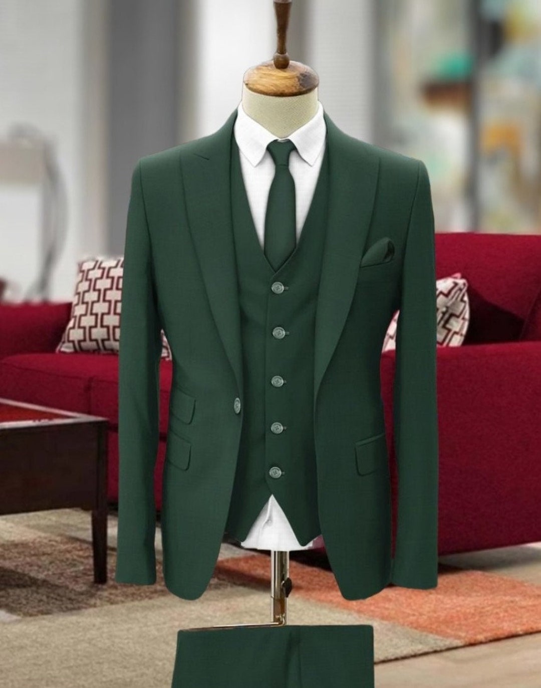 Men Stylish Green Suit Wedding Wear 3 Piece Green Suit Groom's Men Slim