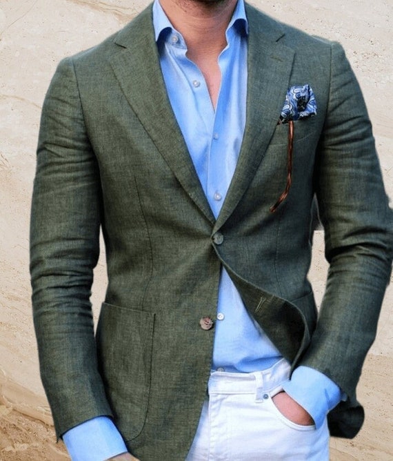 Mens green linen blazer best sale