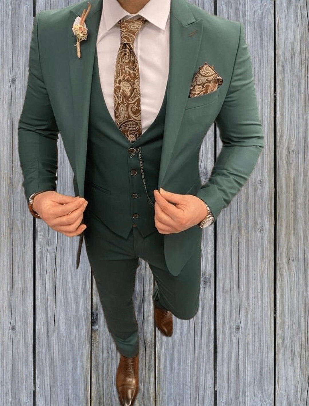 Men Green Suit Wedding 3 Piece Green Suit Wedding Groom - Etsy