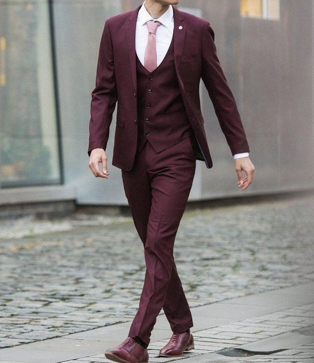 Men Burgundy Suit Wedding Wear 3 Piece Slim Fit Suit Men Etsy