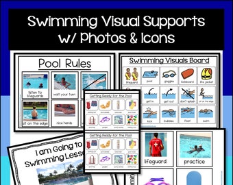 Swimming Visuals Supports With Photos & Visual Icons- Autism- Special Education