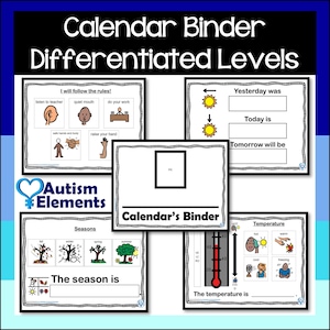 Morning Work Binder| Interactive Differentiated Calendar  Back To School Visuals | SPED & Autism