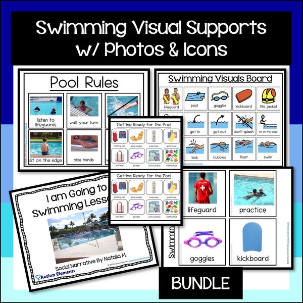 Swimming Visuals Supports With Photos & Visual Icons- Autism- Special Education