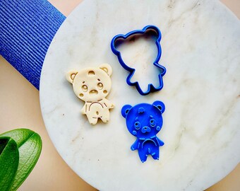 かわいいクマのクッキーカッター、動物のクッキーカッター、陶器のスタンプ、小さなクマのビスケット焼き、陶芸のスタンプ、フォンダンテディベアクッキー