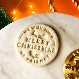 Christmas Gift Cookie Cutter with Santa, Santas reindeer Rudolph, Custom Family Name Cookie Stamp, Personalized Cookie, Holiday X mas Cookie