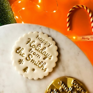 Happy Holidays Christmas Cookie Stamp, Custom Family Name Stamp, Personalized Cookie Stamp, Holiday Baking Cookie Stamp, Xmas cookie Press