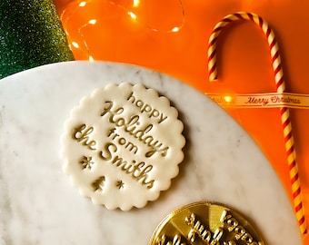 Happy Holidays Christmas Cookie Stamp, Custom Family Name Stamp, Personalized Cookie Stamp, Holiday Baking Cookie Stamp, Xmas cookie Press