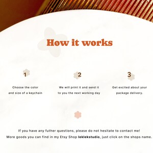 May include: How it works: Choose the color and size of a keychain, we will print it and send it to you the next working day, get excited about your package delivery. If you have any further questions, please do not hesitate to contact me! More goods you can find in my Etsy Shop leklekstudio, just click on the shops name.