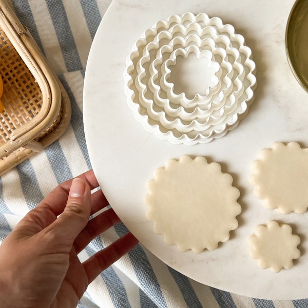 Scalloped Circle Cookie Cutter Scalloped circle fondant cutter, polymer clay cutter, 3D printed, Eco Friendly Pla Plastic