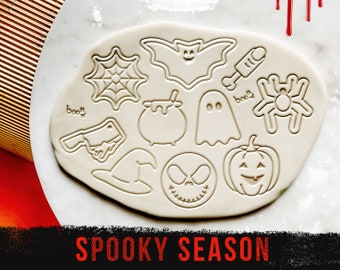 Halloween Cookie Cutter Set, Keksausstecher, Cookie Stamp, 3D gedrucktes Backzubehör, Kuchendekoration, Teig, Ton, Fondant Cutter Set