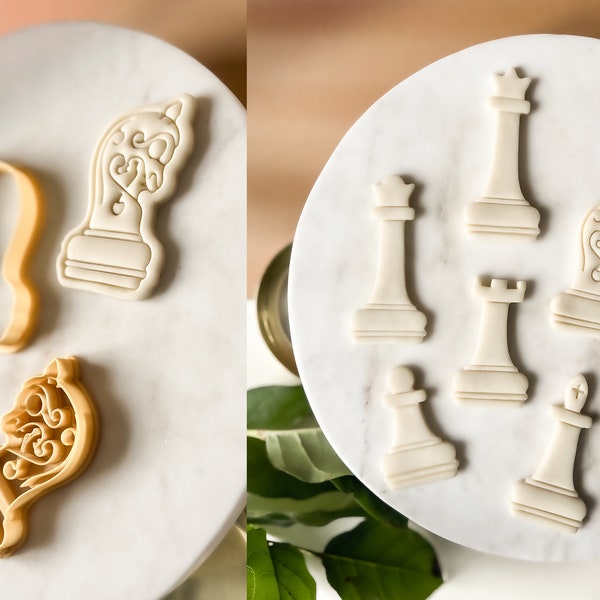 Chess Pieces Cookie Cutter Set of 6. Chess biscuit cutters, Unique Handmade Diy 3d print Chess Lover Gift for boy, girl fondant cake topper