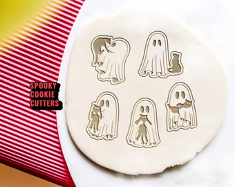 Сute ghost Cookie cutter with black cat, Cute Halloween Biscuit cutter, Cat Ghost Cookie Cutter, Halloween ghost, Cat Cookie Stamp, Biscuit