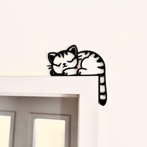 Katzentür Ecke, Kitty Türtopper, Dekoration für Katzenliebhaber Geschenk, Süße schwarze Katze mit einer weißen Nase, Über der Türschild, Kindertür