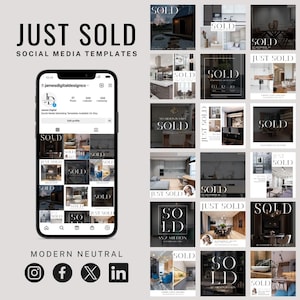 Just Sold Real Estate Social Media Posts | Instagram Marketing Templates | Canva Templates | Just Sold Instagram Posts | Neutral