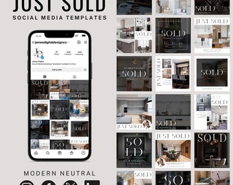 Just Sold Real Estate Social Media Posts | Instagram Marketing Templates | Canva Templates | Just Sold Instagram Posts | Neutral