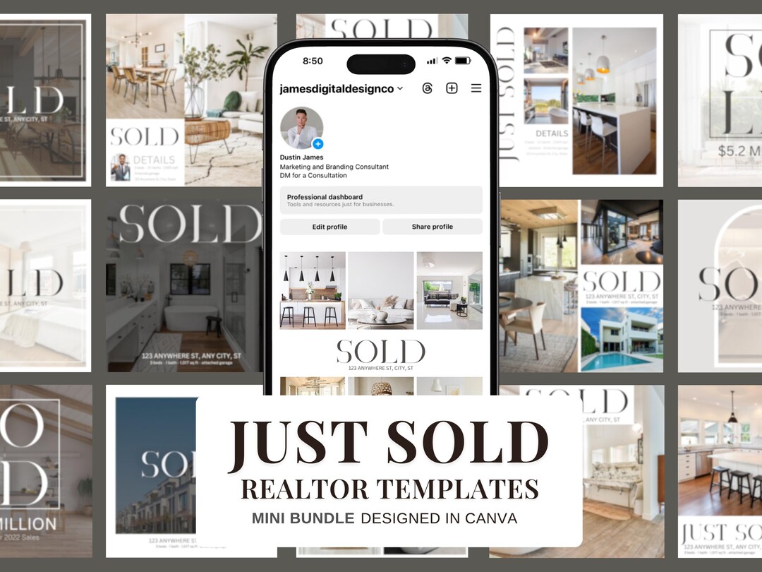 Just Sold Real Estate Instagram Templates | Canva Realtor Marketing Kit ...