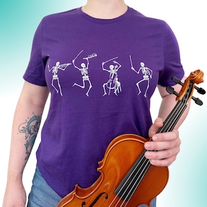 Funny Halloween Skeleton String Quartet Music Teacher Shirt, Orchestra Director Gift, Strings Musician Humor, Spooky Classical Music TShirt