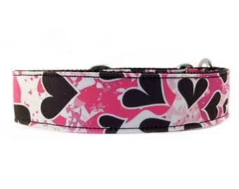 Black Hearts on Pink Dog Collar