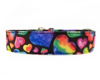 Watercolor Rainbow Hearts Dog Collar
