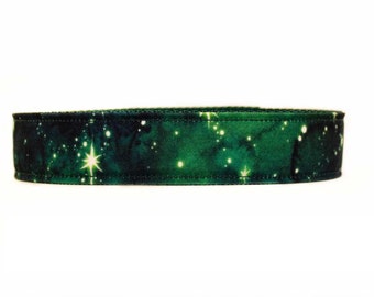 Dark Green Watercolor Galaxy Dog Collar
