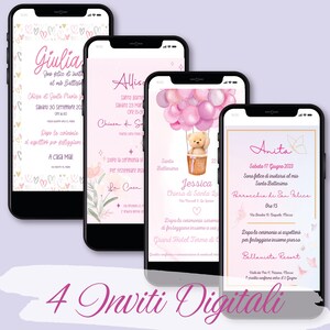 Invito digitale battesimo bimba, bambina farfalle, fiori, nascita, bomboniere, file digitale,personalizzato, menù, segnatavoli, bomboniere