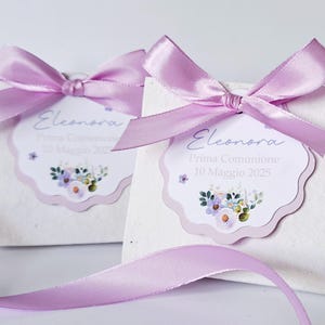 Bustine in CARTA PIANTABILE, bomboniere con tag e personalizzazione battesimo, nascita bimba bimbo, compleanni, comunione e cresima