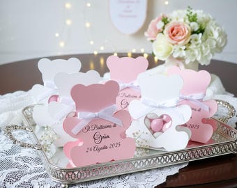 Personalized Teddy Bear Party Favor – Birth, Baptism, Baby Shower – Handmade Gift Idea – Confetti, Place Card, Event Keepsake