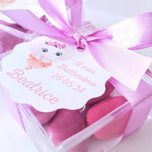 Bomboniera, box, scatolina in plexiglass con confetti e Tag, battesimo e nascita bimbo/bimba, confettata e baby shower