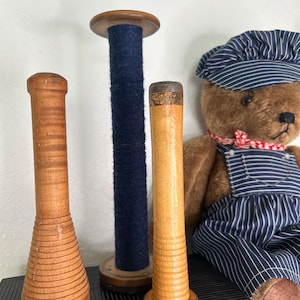 Set of 3 Cotton Spools, Bobbins, Old Industrial Factory Spools, Vintage Textile Salvage