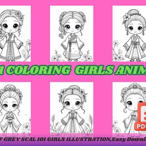 101 Anime Coloring Pages for Girls | Digital Download | Fun & Relaxing Anime-Inspired Coloring Book | Printable Art for Kids and Adults