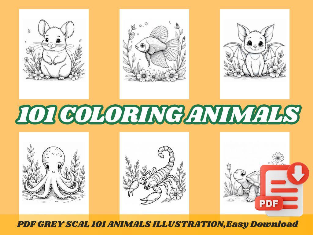 Printable Animals Coloring Book, 101 Unique Animal Designs, PDF Download for Print at Home - Etsy