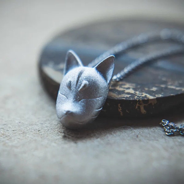 Fox Mask Pendant,Japanese Festival Mask,Fox Jewelry,Fox Necklace,Unique handmade Jewelry,925 silver necklace