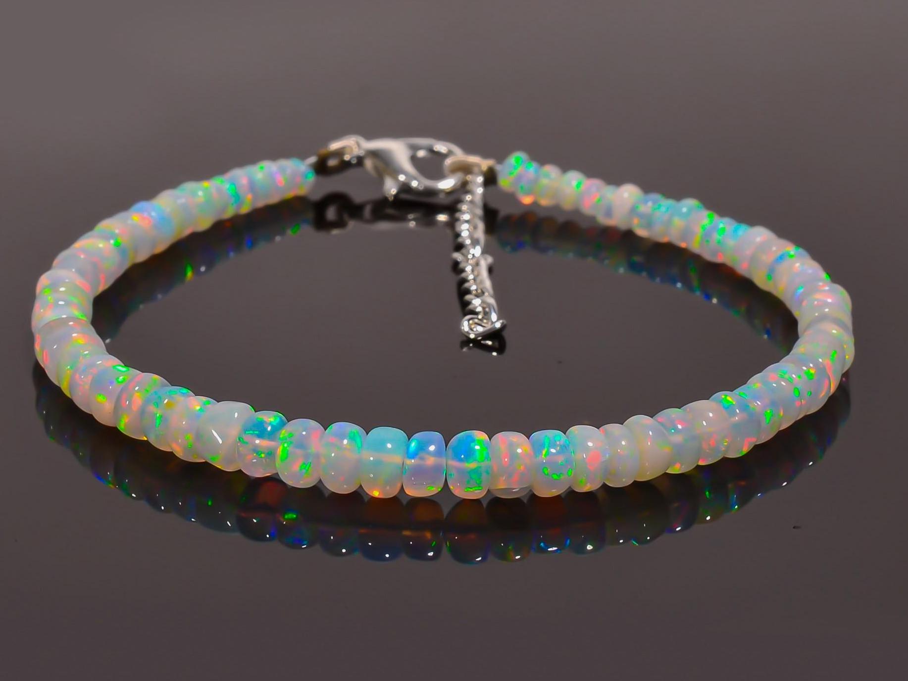 Ethiopian Welo Opal Bracelet: Natural Fire Opal Beads, 7 Inch