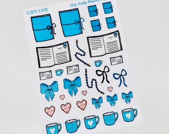 Cozy Cute 5x7 inch Matte Vinyl STICKER SHEET Hand drawn stickers for planning, crafting, journaling