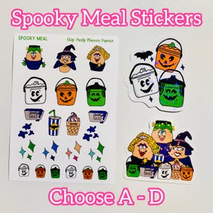Spooky Meal A-D -- 5x7 inch STICKER SHEET or Holographic Vinyl stickers for Halloween planning, crafting, journaling, etc.