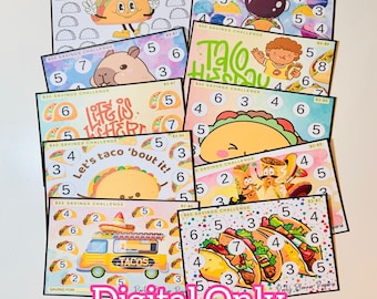 DIGITAL FILE ONLY - Tacos Bundle - 10 A5 Savings Challenges Bundle - Low and Medium Dollar Denominations - Have Fun Saving Money!
