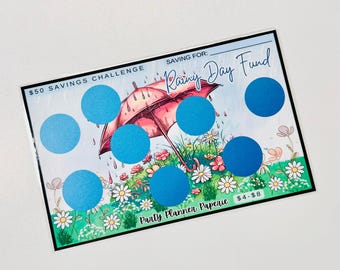 Laminated A5 RAINY DAY Fund Savings Challenge with Scratchers - Have Fun Saving Money!